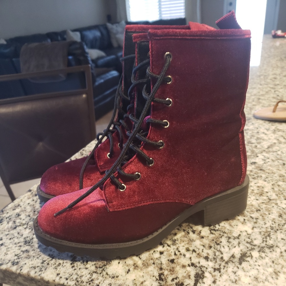 ON HOLD Red Velvet Boots